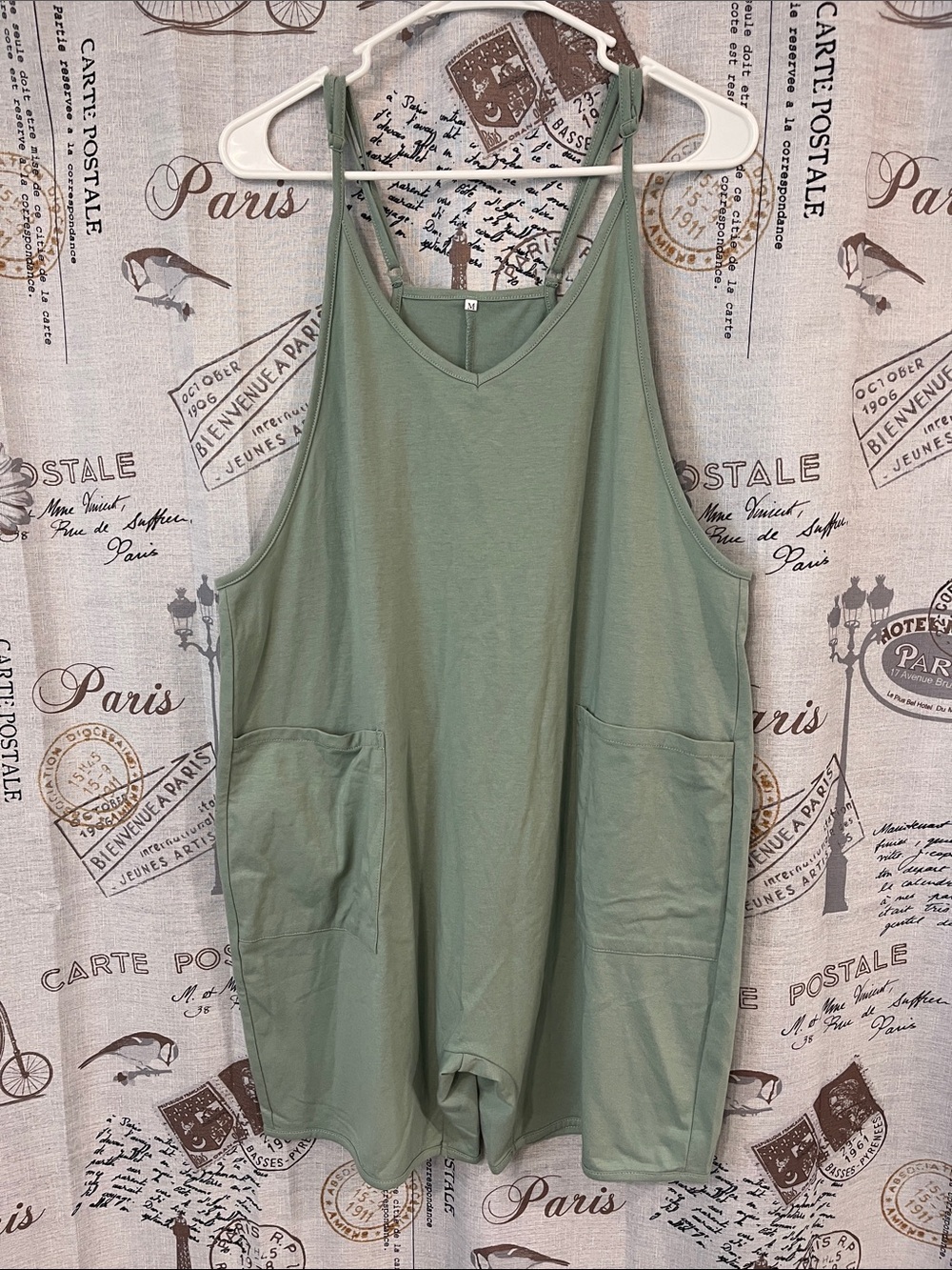 Amazon Sage Green Pocket Romper - Adjustable Straps